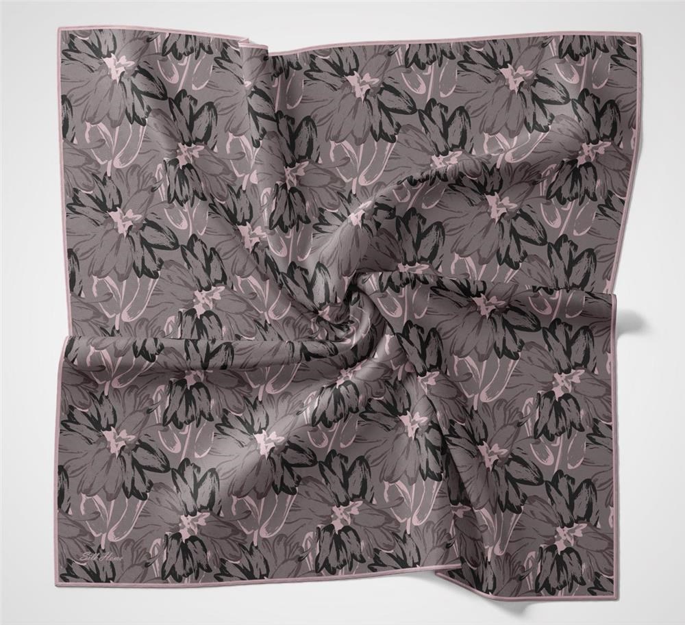 Pamuk Polyester Soft Eşarp Soluk Mor Botanik Desenli Kaymaz Dokulu Tok Duruşlu 90x90