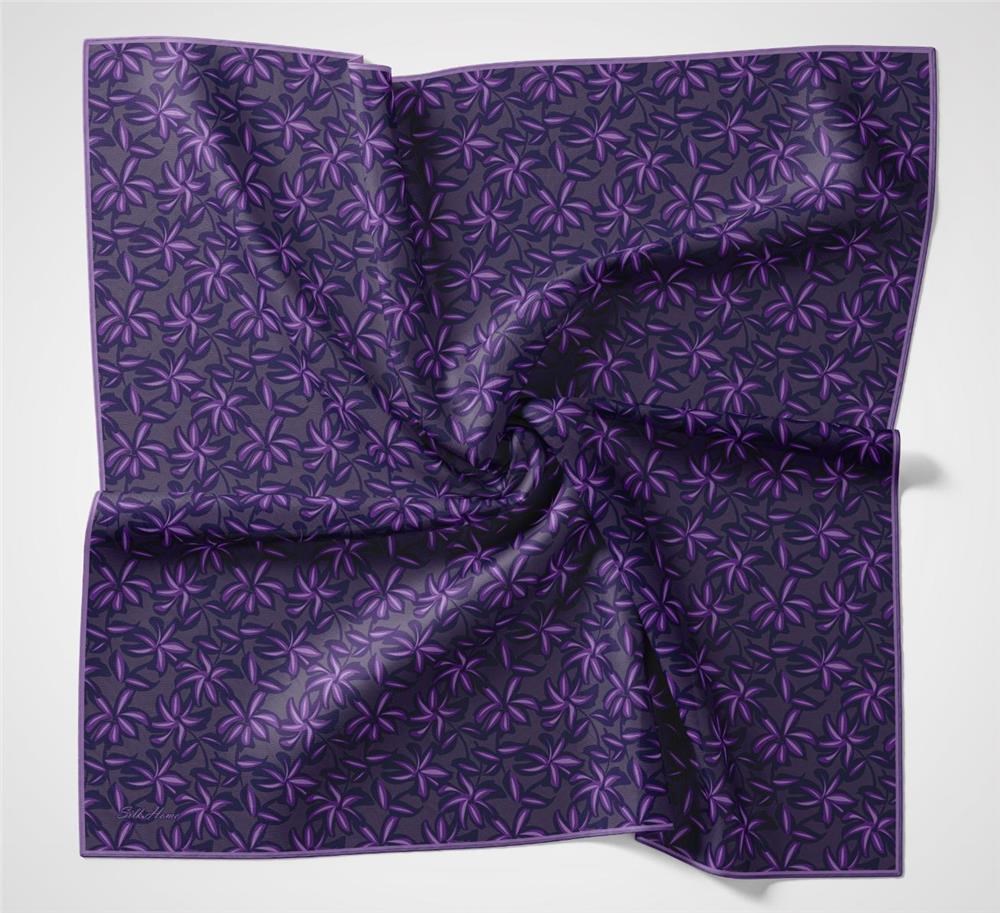 Pamuk Polyester Soft Eşarp Soluk Mor Flora Desenli Kaymaz Dokulu 90x90