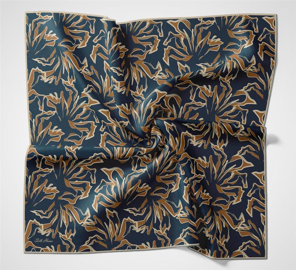 Pamuk Polyester Soft Eşarp Soyut Desen Koyu Mavi 90x90