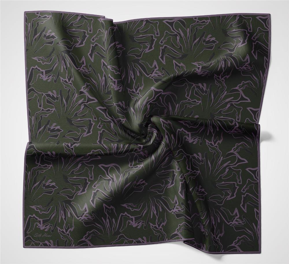Pamuk Polyester Soft Eşarp Soyut Desen Koyu Yeşil 90x90