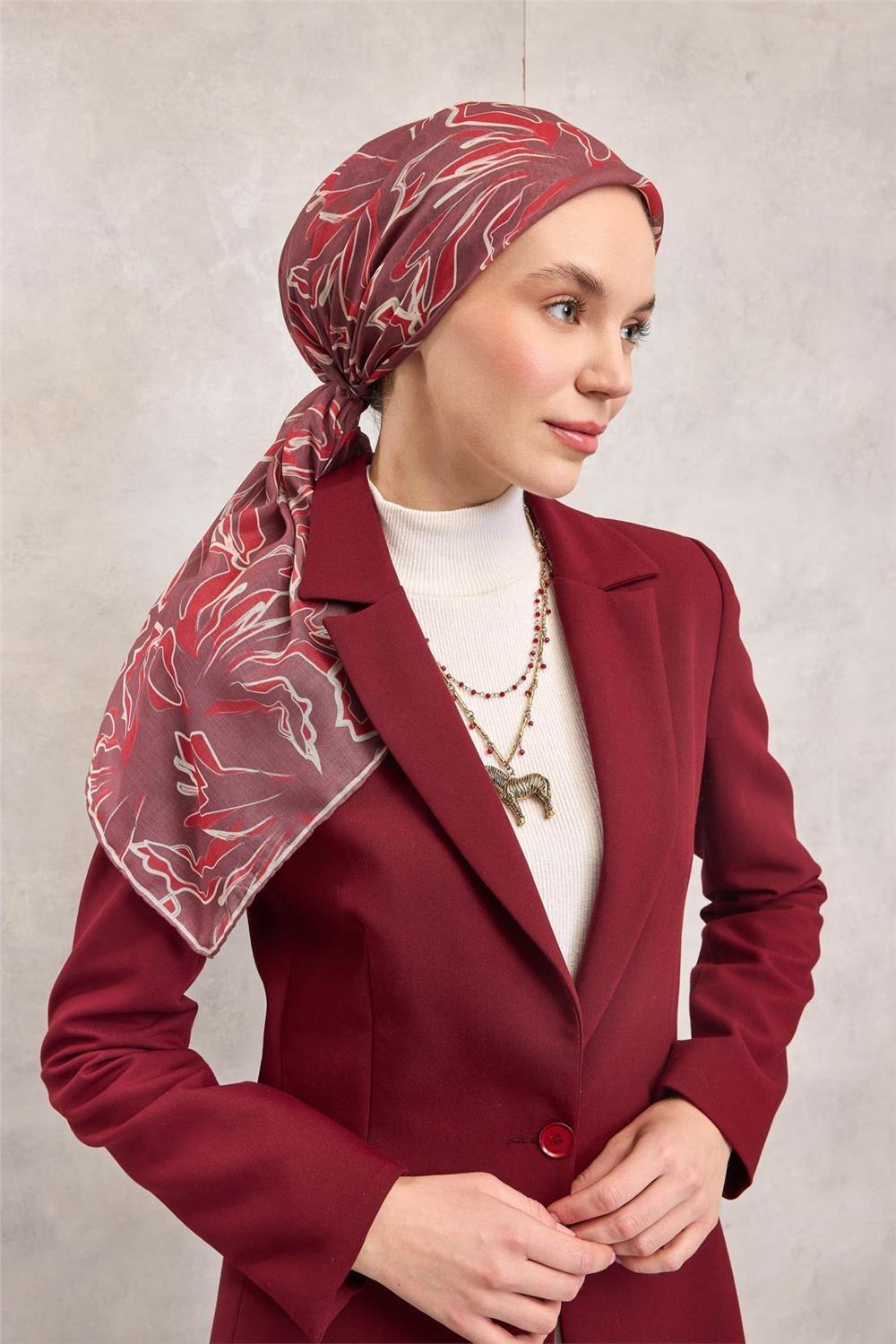 Pamuk Polyester Soft Eşarp Soyut Desen Lila 90x90