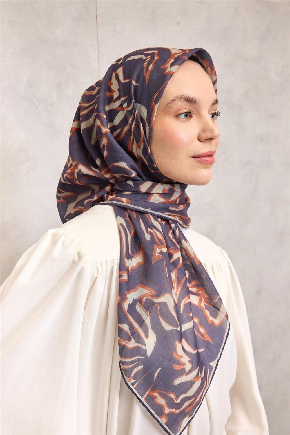 Pamuk Polyester Soft Eşarp Soyut Desen Violet 90x90