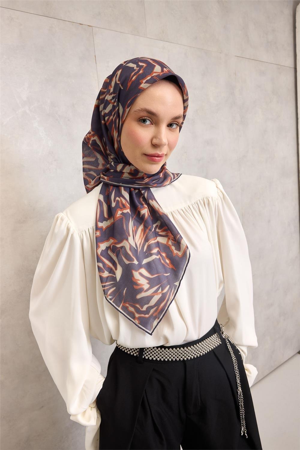 Pamuk Polyester Soft Eşarp Soyut Desen Violet 90x90