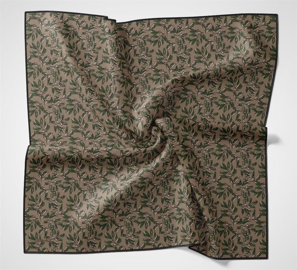 Pamuk Polyester Soft Eşarp Sütlü Kahve Çiçek Desenli Kaymaz Dokulu 90x90