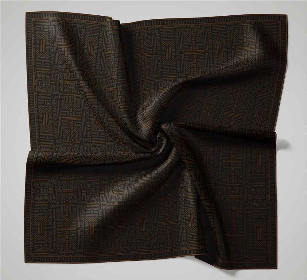 Pamuk Polyester Soft Eşarp Taba Geometrik Desenli Kaymaz Dokulu Tok Duruşlu 90x90