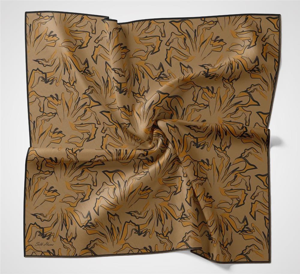 Pamuk Polyester Soft Eşarp Taba Soyut Desenli Tok Duruşlu 90x90