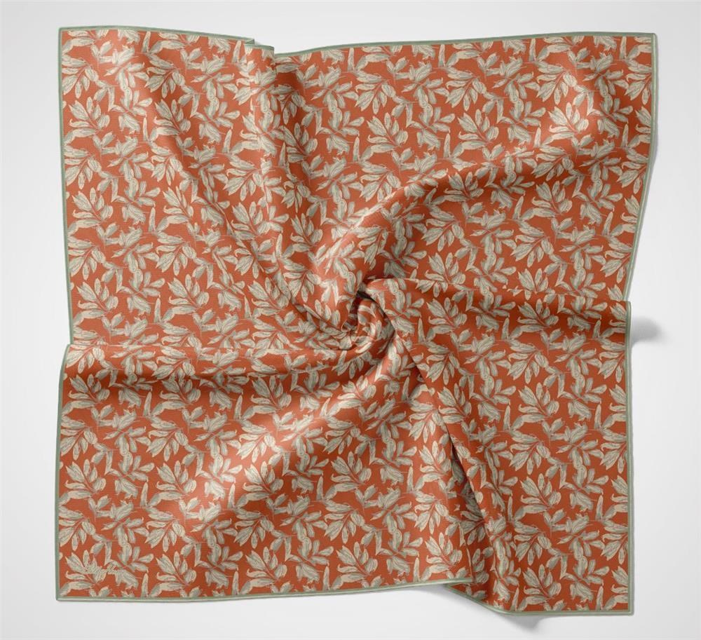 Pamuk Polyester Soft Eşarp Turuncu Çiçek Desenli Kaymaz Dokulu Tok Duruşlu 90x90