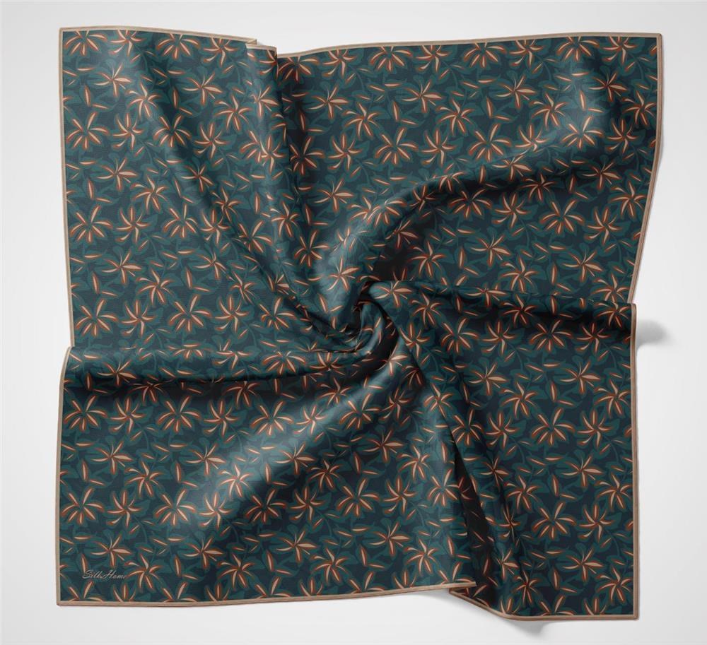 Pamuk Polyester Soft Eşarp Turuncu Flora Desenli Kaymaz Dokulu 90x90