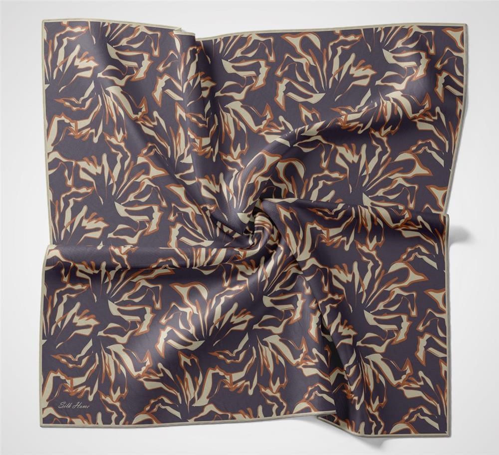 Pamuk Polyester Soft Eşarp Violet Soyut Desenli Tok Duruşlu 90x90