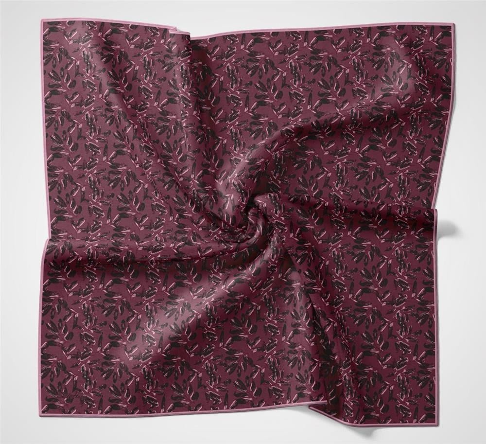 Pamuk Polyester Soft Eşarp Vişne Çiçek Desenli Kaymaz Dokulu Tok Duruşlu 90x90