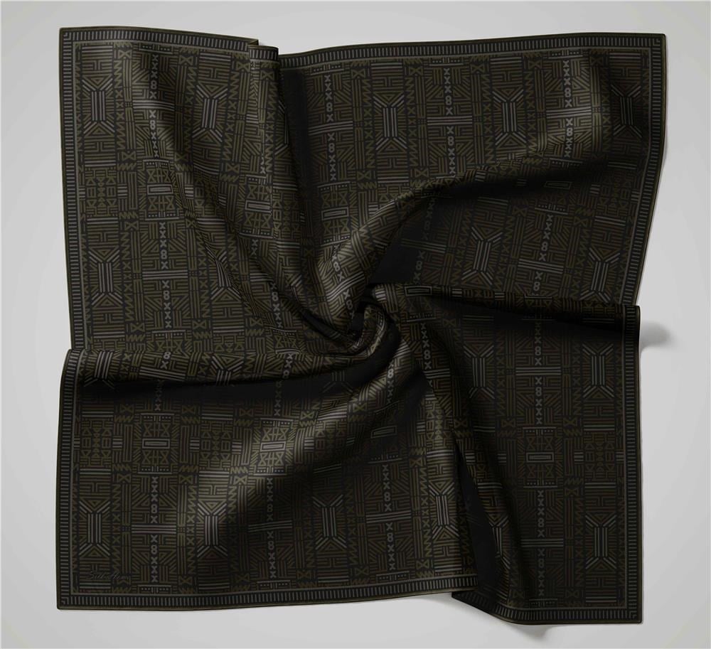 Pamuk Polyester Soft Eşarp Yağ Yeşili Geometrik Desenli Kaymaz Dokulu Tok Duruşlu 90x90