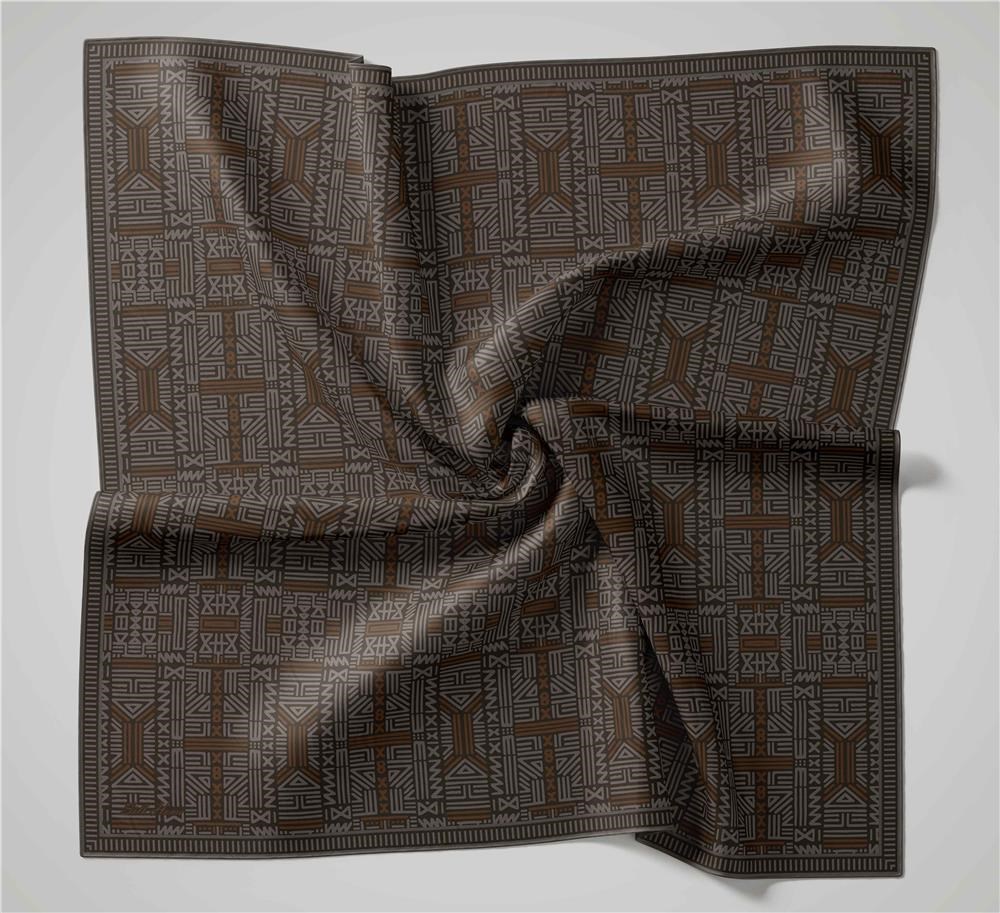 Pamuk Polyester Soft Eşarp Yağ Yeşili Geometrik Desenli Kaymaz Tok Duruşlu 90x90