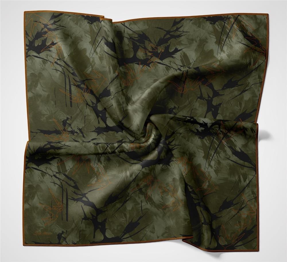 Pamuk Polyester Soft Eşarp Yaprak Desen Olive 90x90