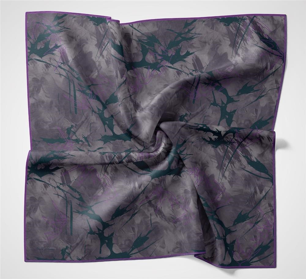 Pamuk Polyester Soft Eşarp Yaprak Desen Lavanta 90x90