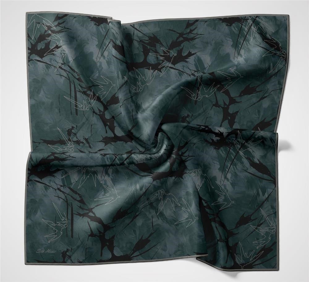 Pamuk Polyester Soft Eşarp Yaprak Desen Açık Petrol Mavisi 90x90