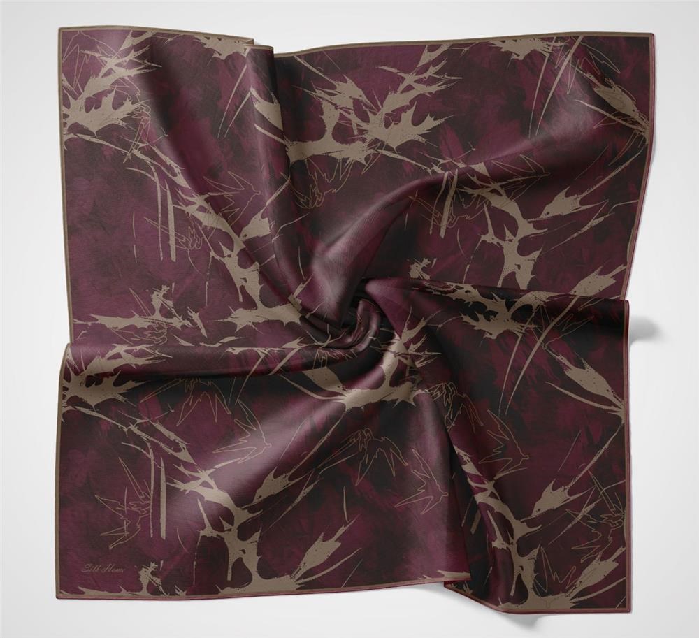 Pamuk Polyester Soft Eşarp Yaprak Desen Mürdüm 90x90