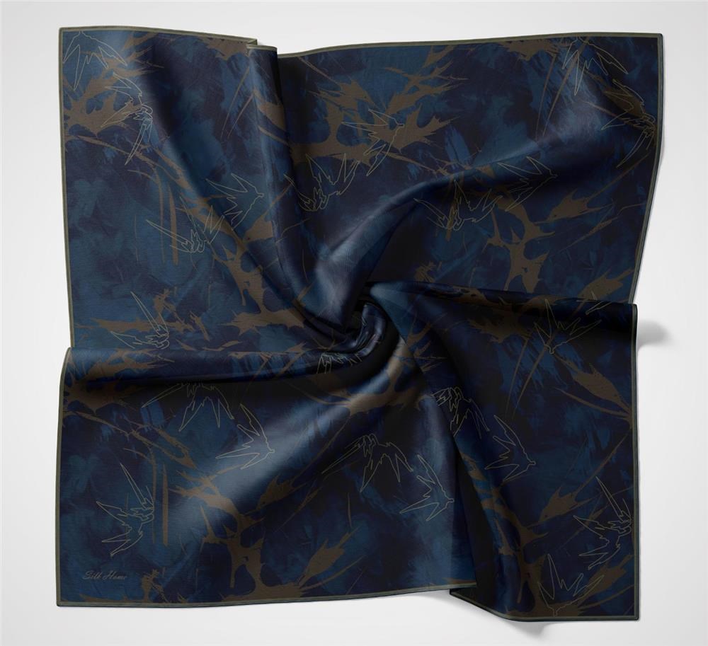 Pamuk Polyester Soft Eşarp Yaprak Desen Petrol Mavisi 90x90