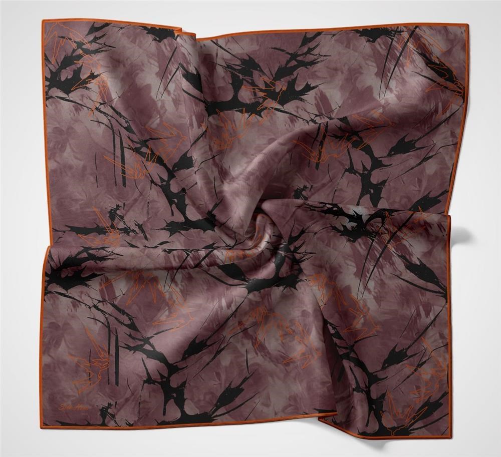 Pamuk Polyester Soft Eşarp Yaprak Desen Gül Kurusu 90x90