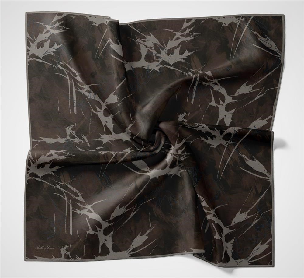Pamuk Polyester Soft Eşarp Yaprak Desen Kızıl Kahve 90x90