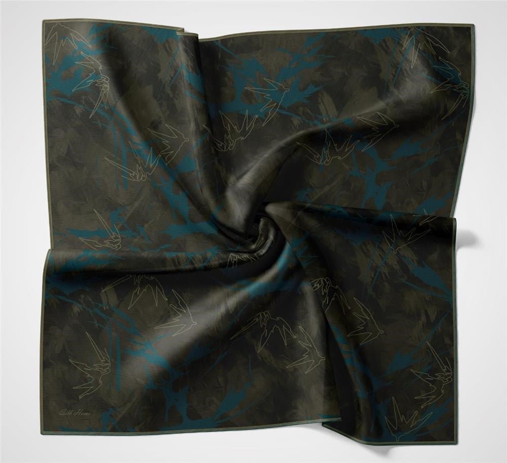 Pamuk Polyester Soft Eşarp Yaprak Desen Antrasit 90x90