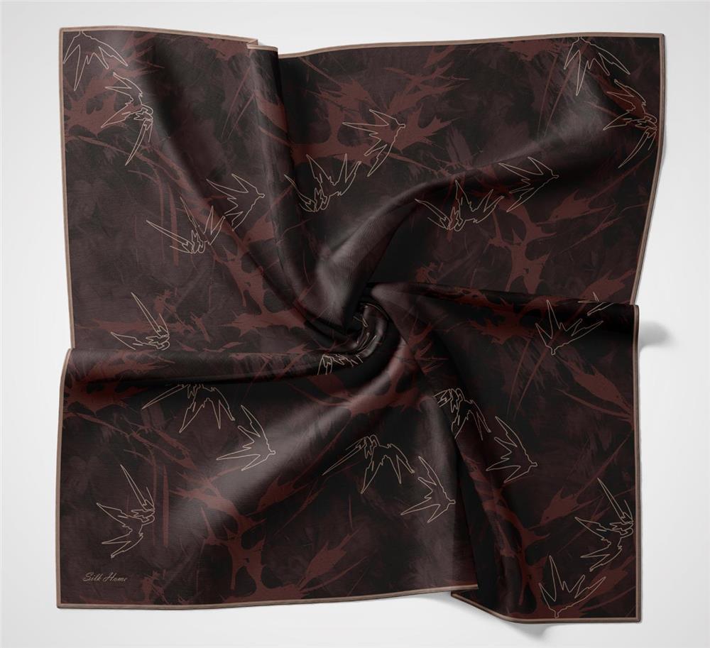 Pamuk Polyester Soft Eşarp Yaprak Desen Mürdüm 90x90