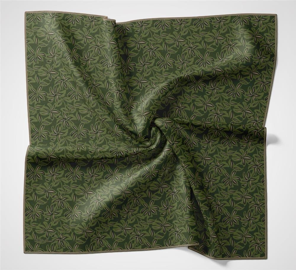 Pamuk Polyester Soft Eşarp Yeşil Flora Desenli Kaymaz Dokulu 90x90