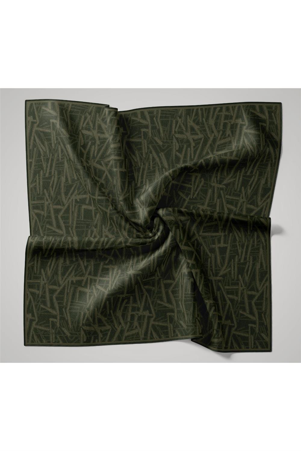 Pamuk Polyester Soft Eşarp Yeşil Geometrik Desen 90*90
