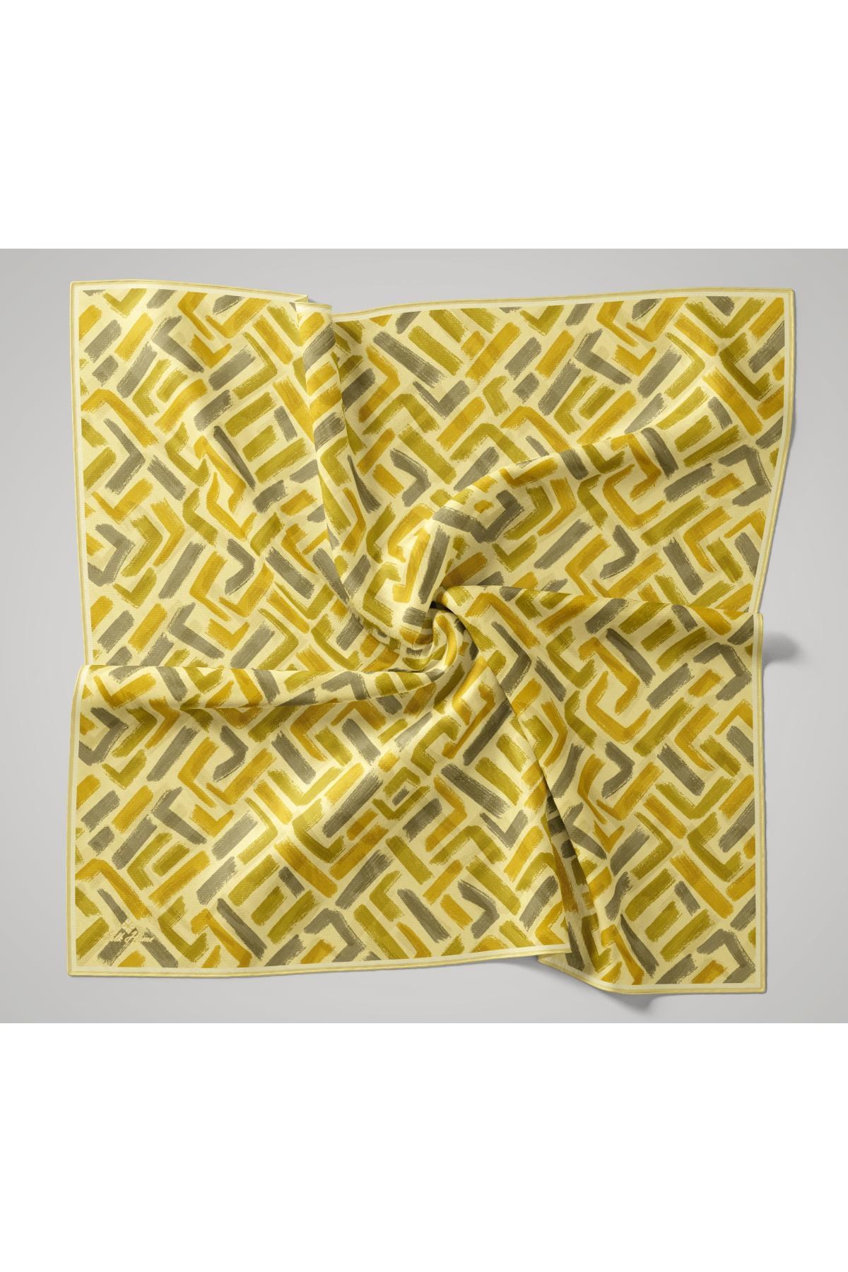 Pamuklu Eşarp Butter Yellow-Asit-Fıstık Yeşili-Koyu Yeşil Desenli Kaymaz Tok Duruşlu 90x90