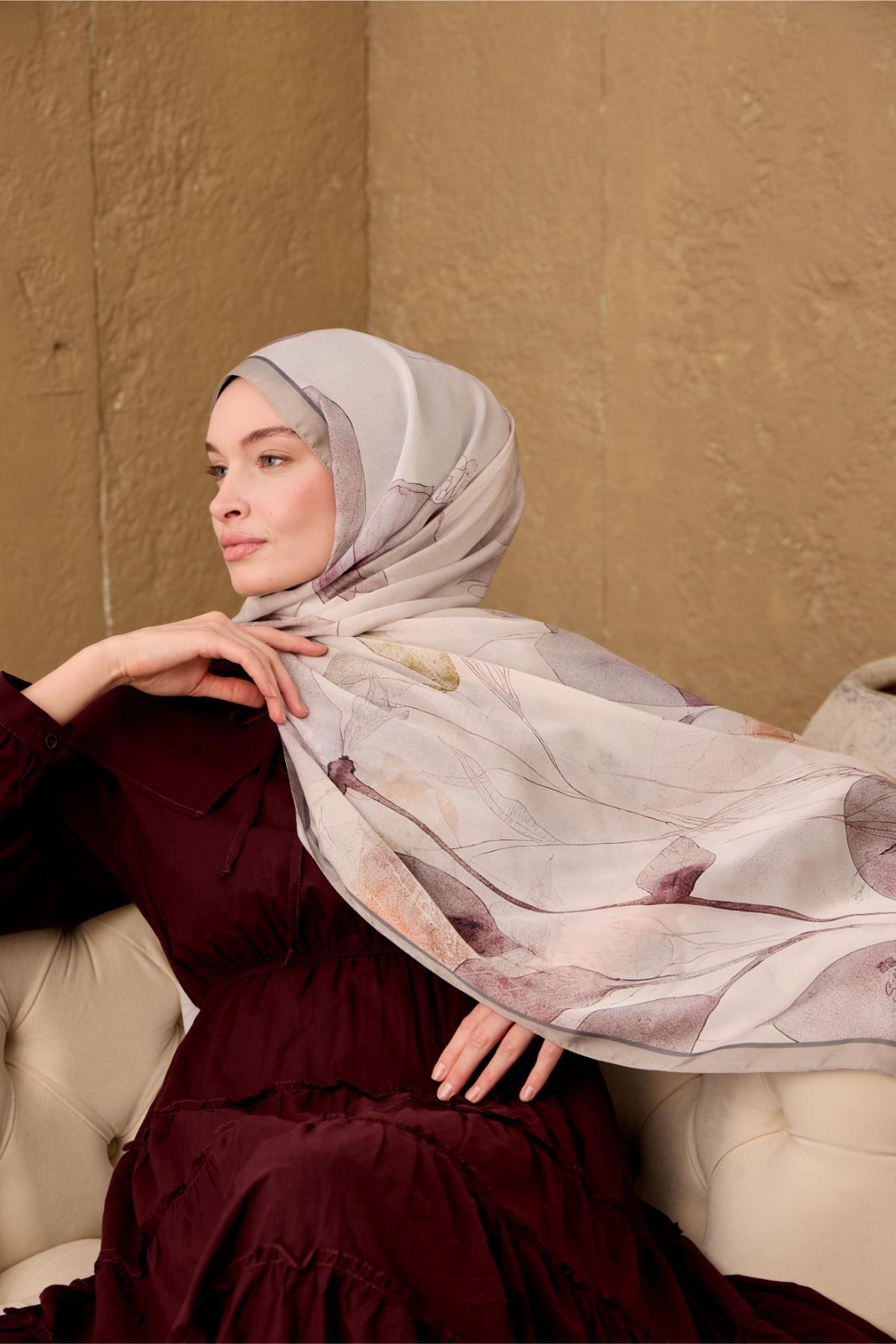 Polyester Velina Şal Gri-Gümüş Mor Yeşil Geçişli İpeksi Dokulu Hafif Yapılı 70x190