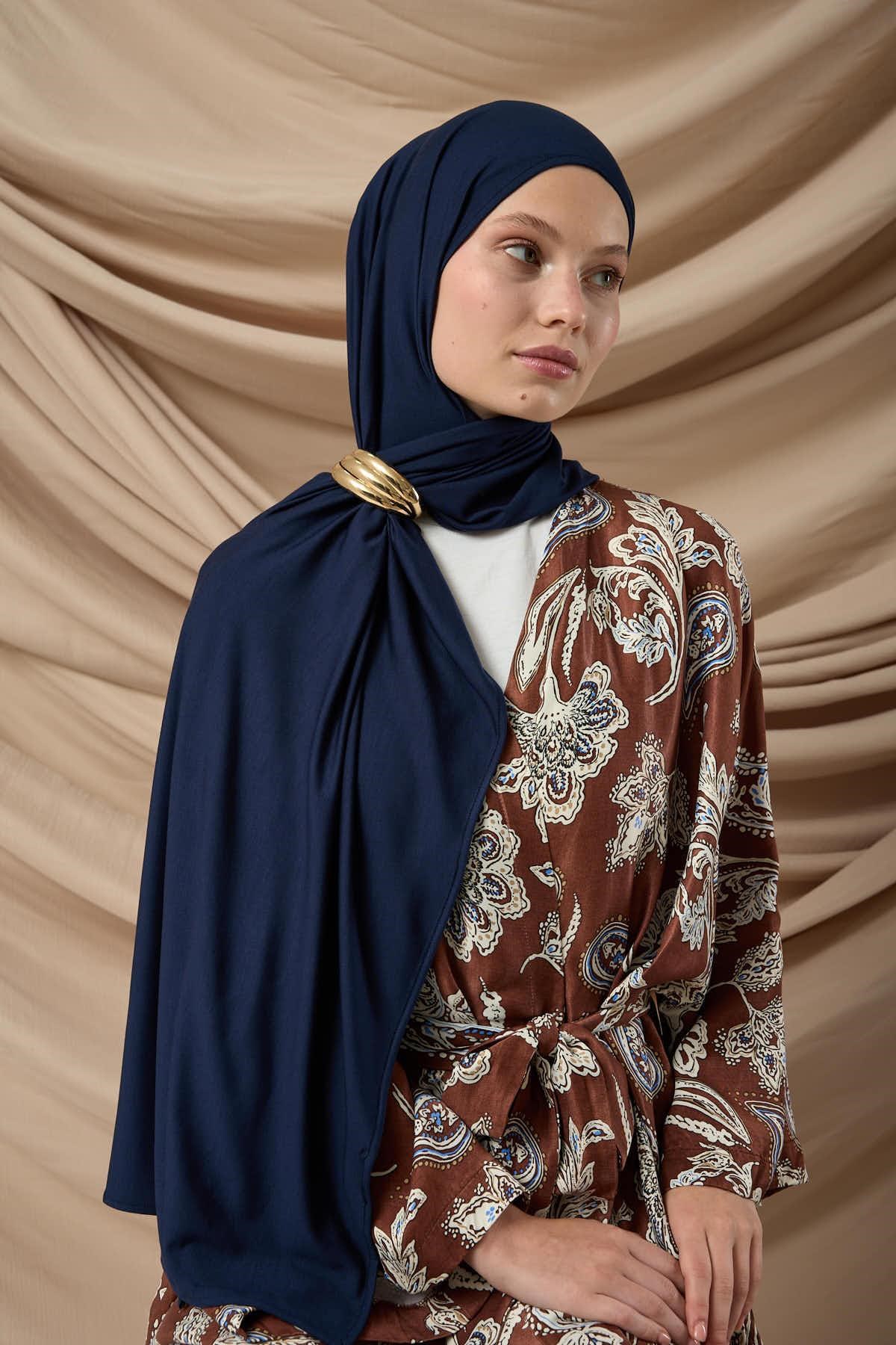 Premium Penye Şal 65002-03 Lacivert