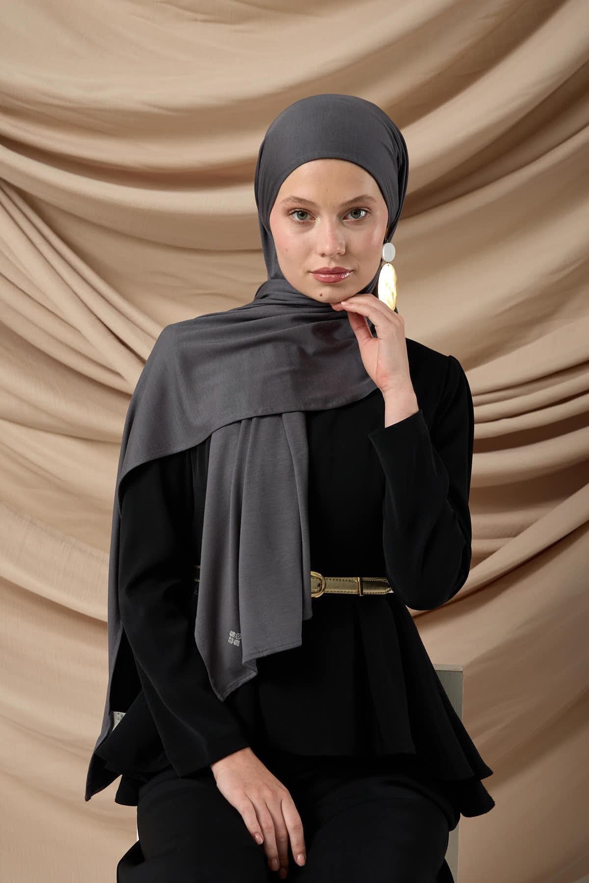 Premium Penye Şal 65002-27 Koyu Gri