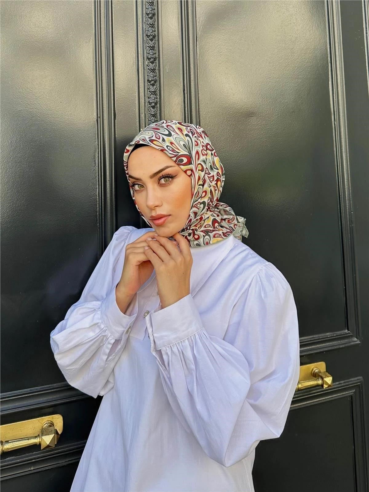 Relax Ebruli Soft Eşarp Su Yeşili Beyaz 1147-06