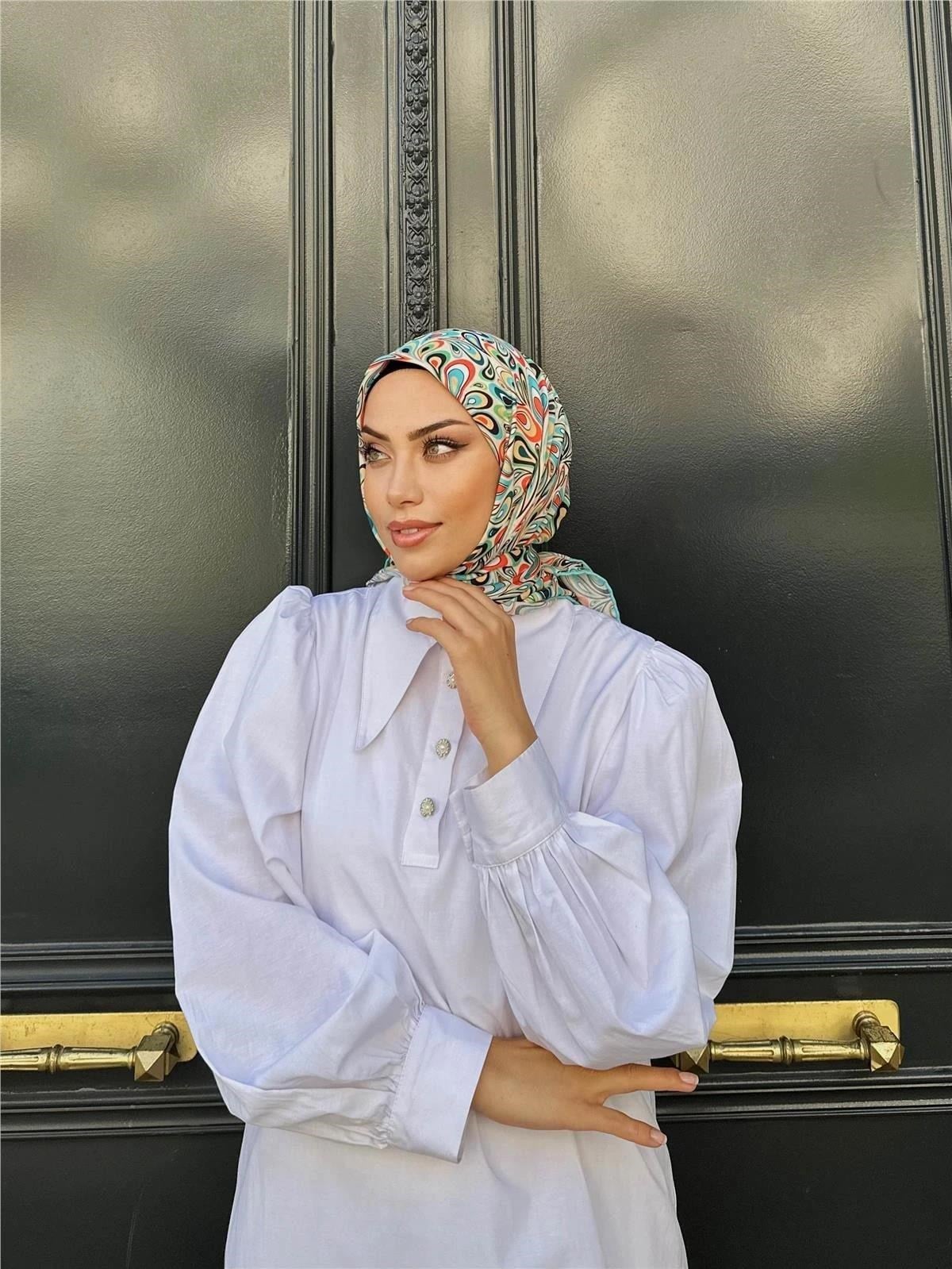 Relax Ebruli Soft Eşarp Yeşil Krem 1147-14
