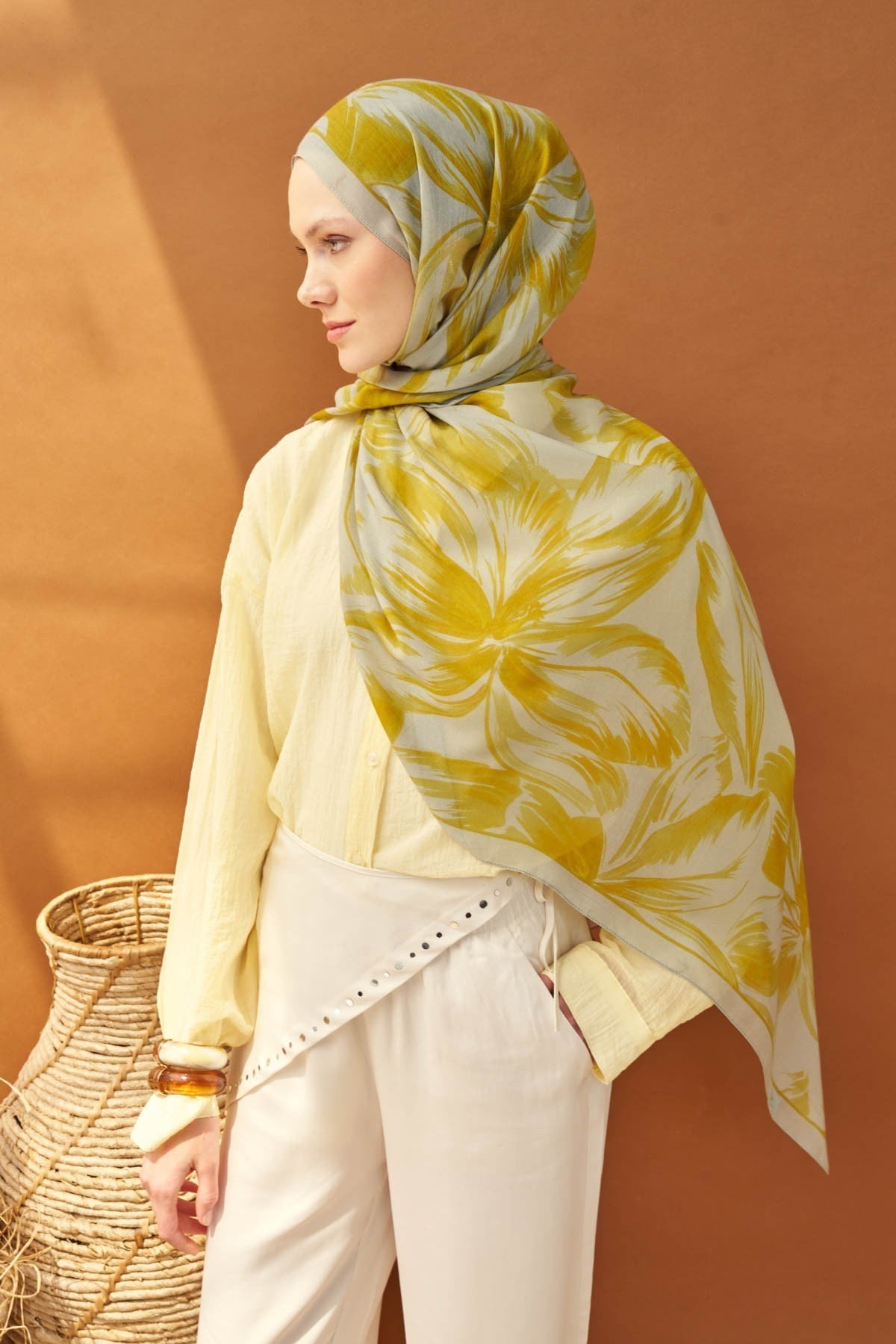 Riva Şal Tencel Bloom Gümüş