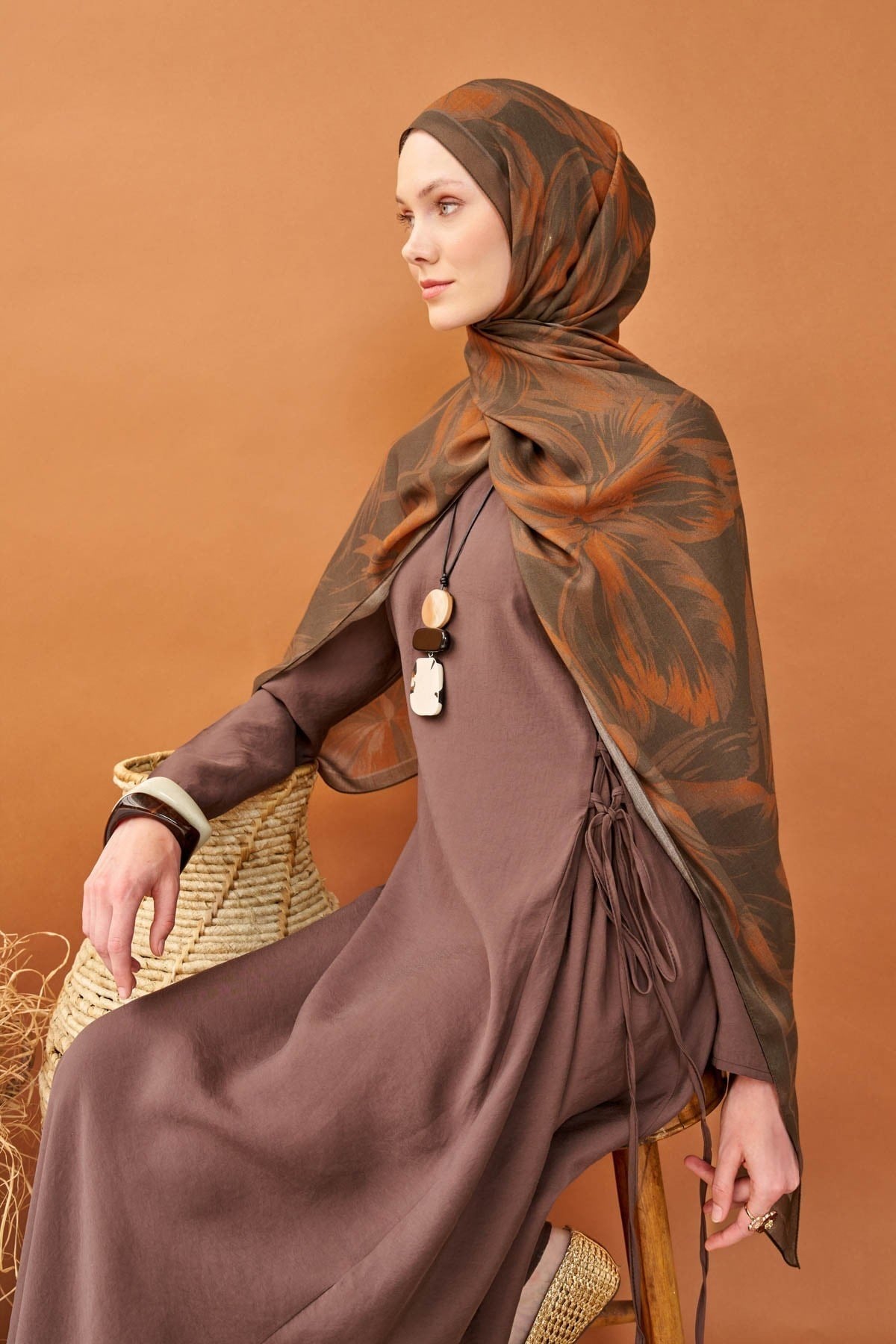 Riva Şal Tencel Bloom Kahverengi