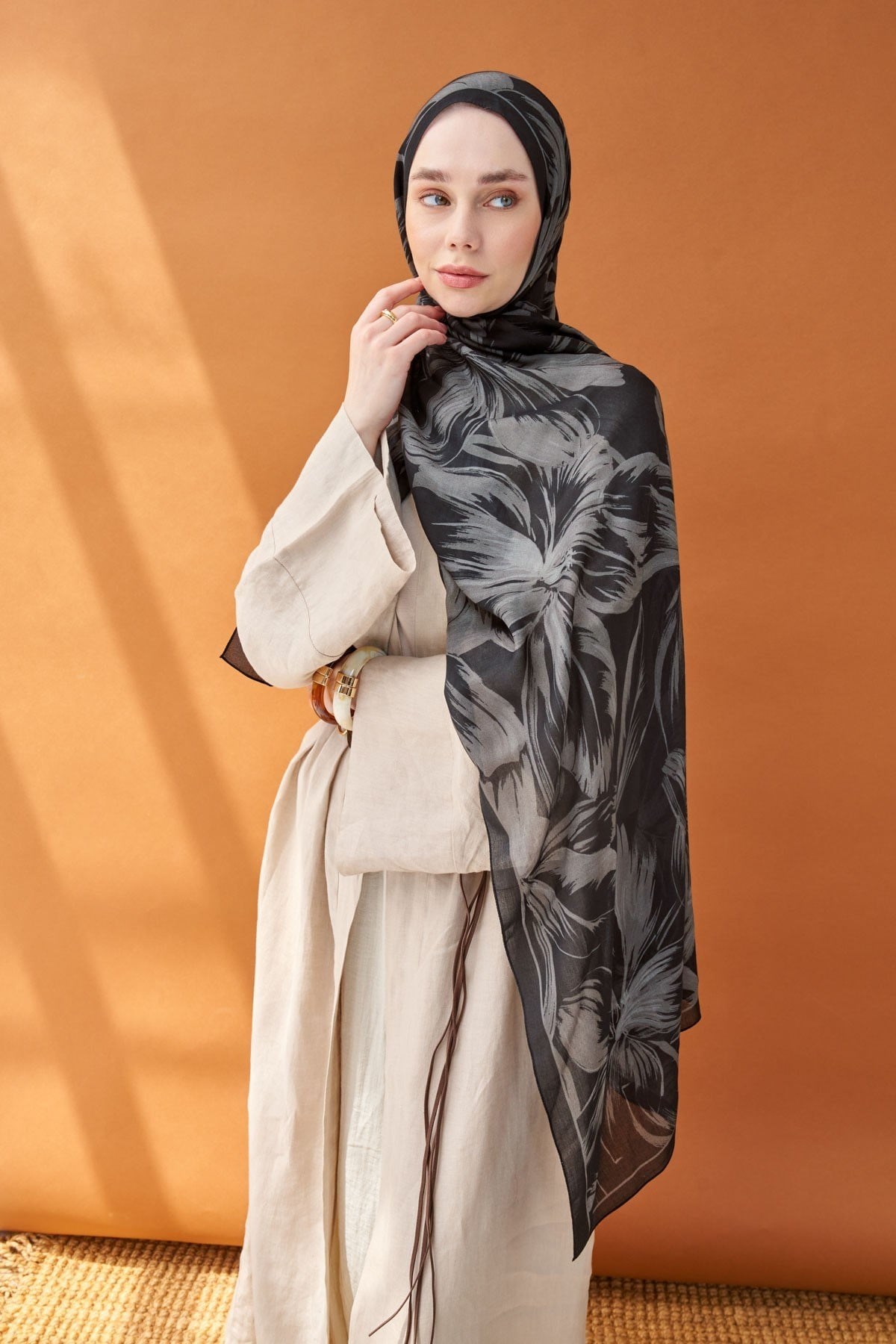 Riva Şal Tencel Bloom Koyu Gri