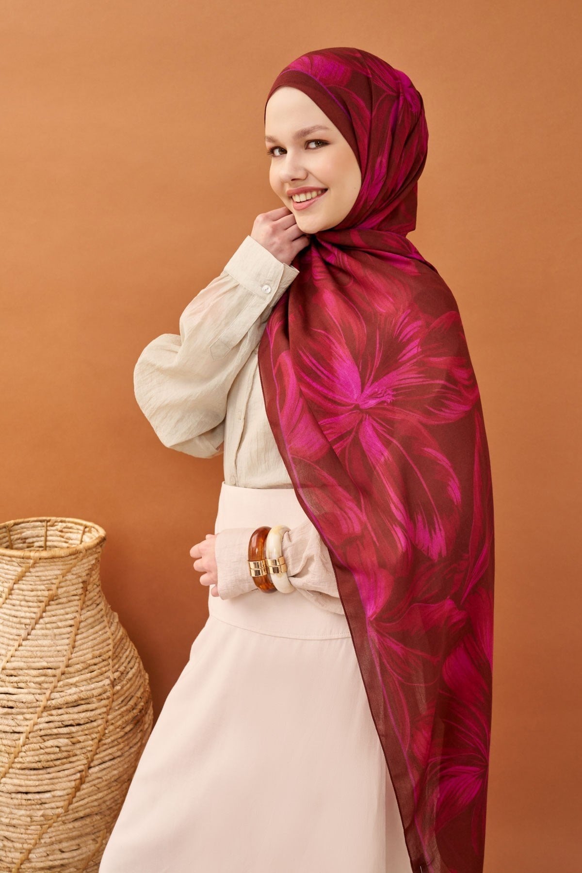 Riva Şal Tencel Bloom Koyu Kırmızı