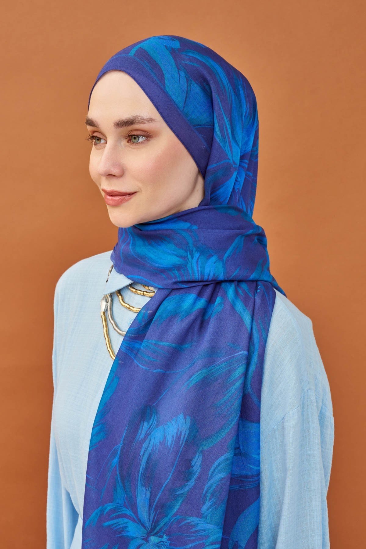 Riva Şal Tencel Bloom Koyu Mavi