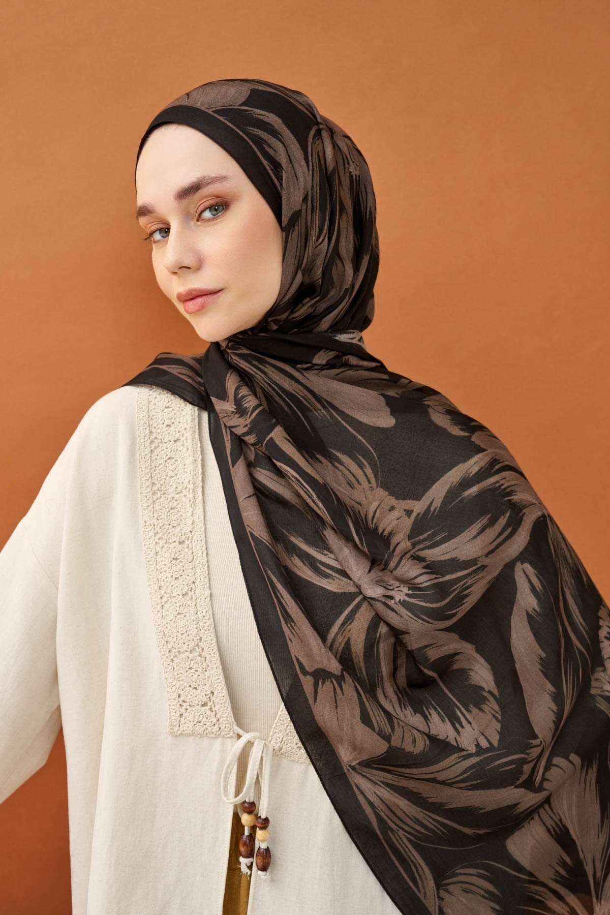 Riva Şal Tencel Bloom Siyah