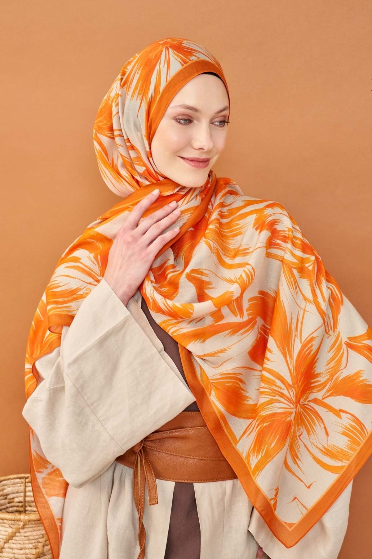 Riva Şal Tencel Bloom Turuncu