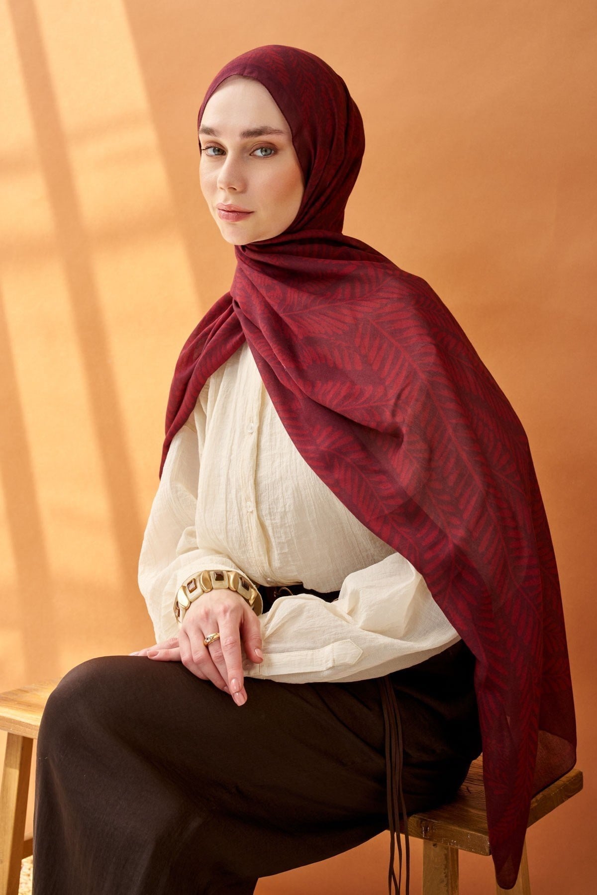Riva Şal Tencel Boston Fern Bordo