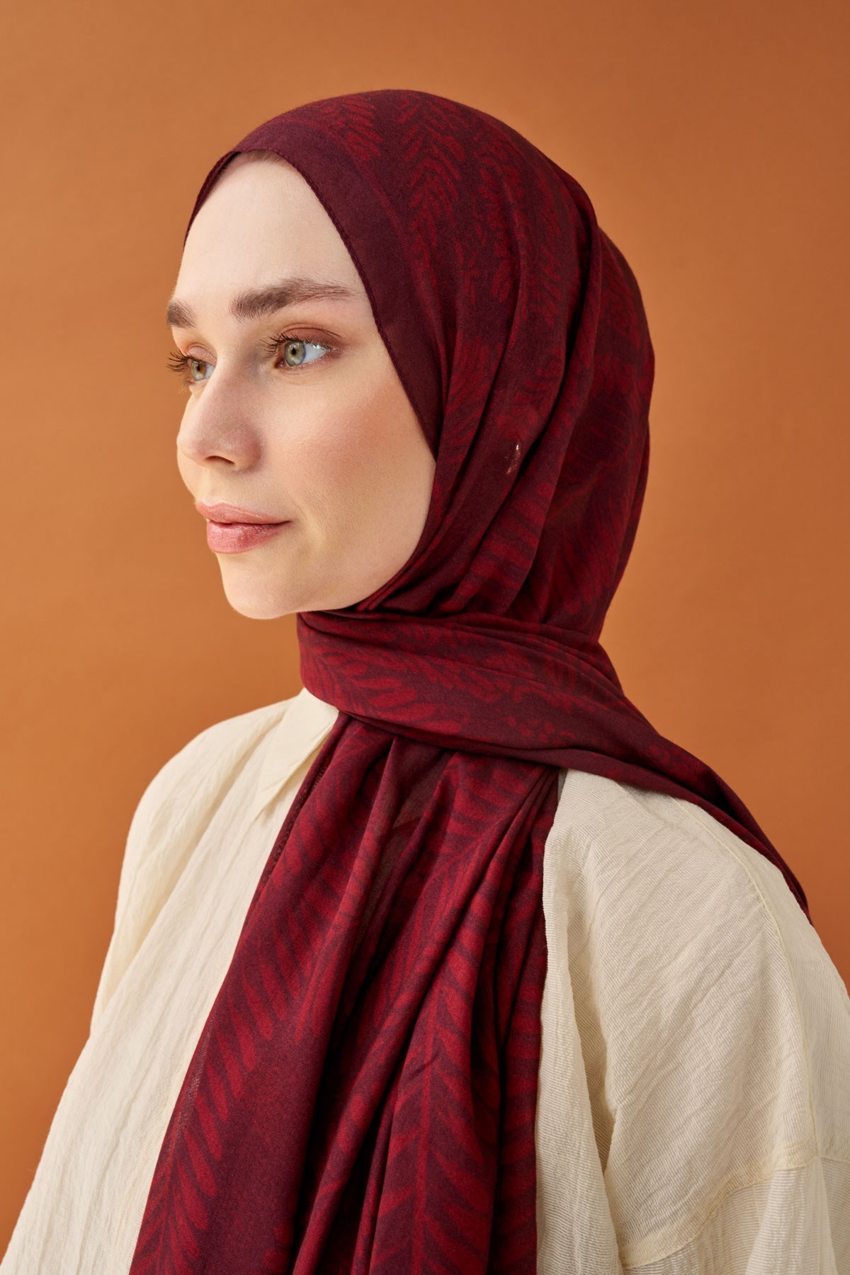 Riva Şal Tencel Boston Fern Bordo