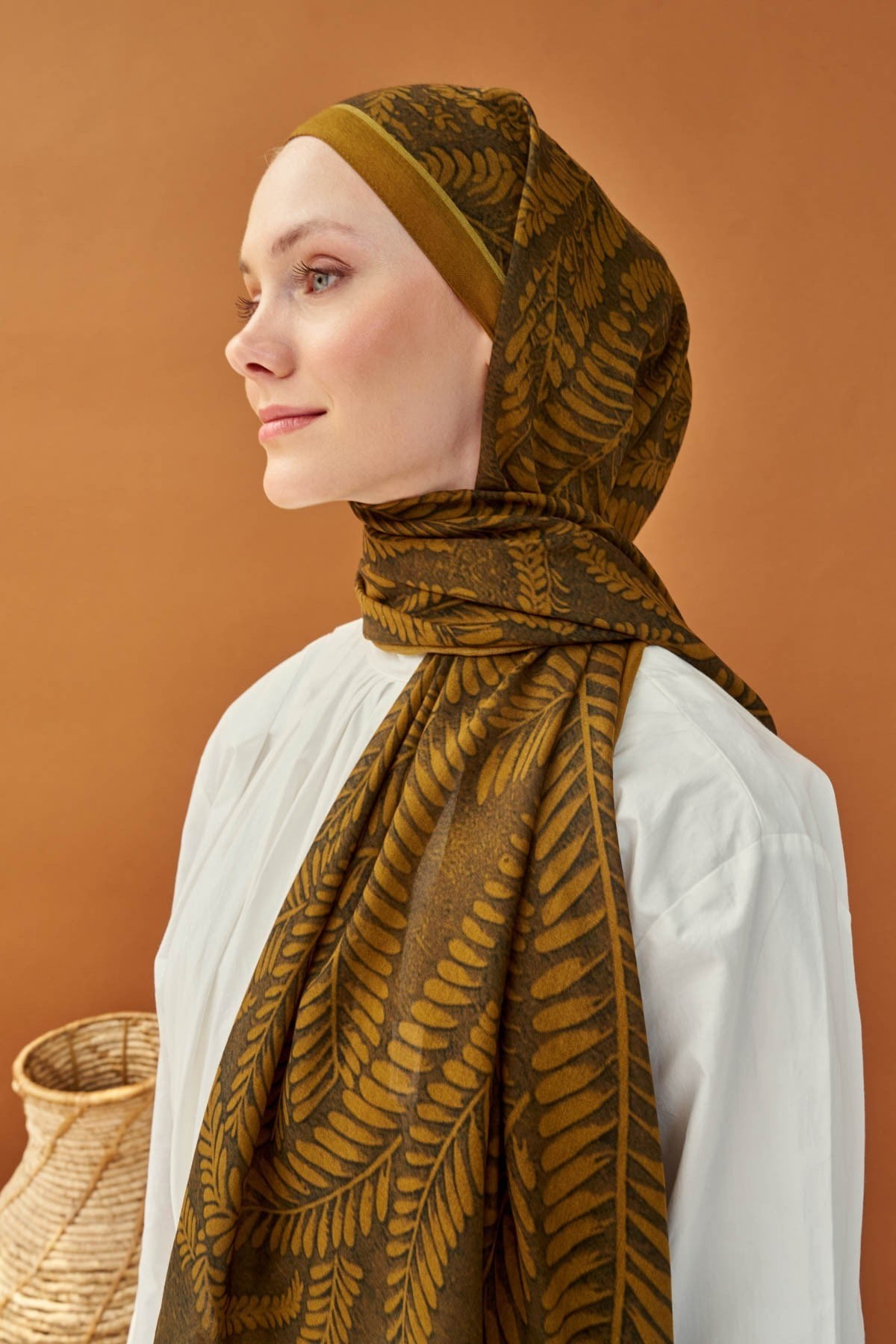 Riva Şal Tencel Boston Fern Yeşil Kahve