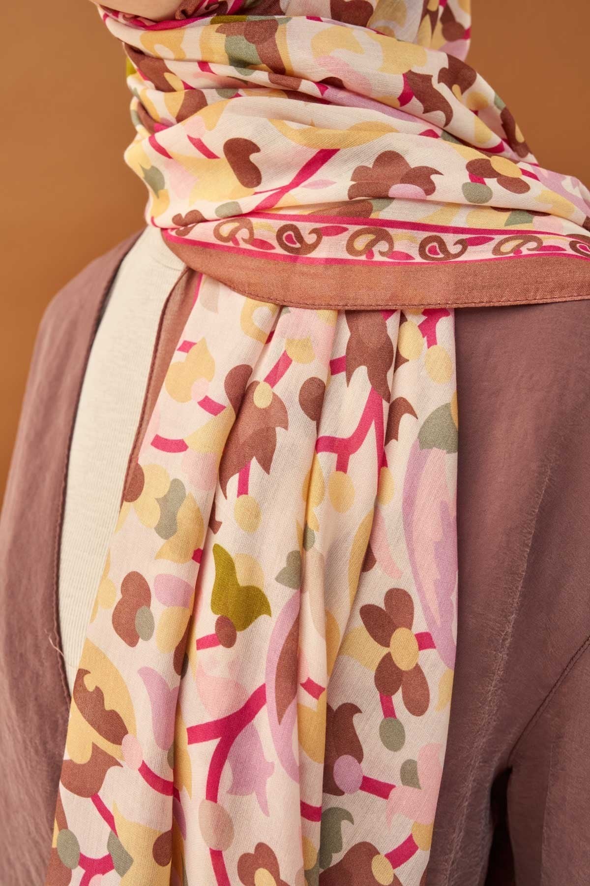 Riva Şal Tencel Botanical Floral Kahverengi
