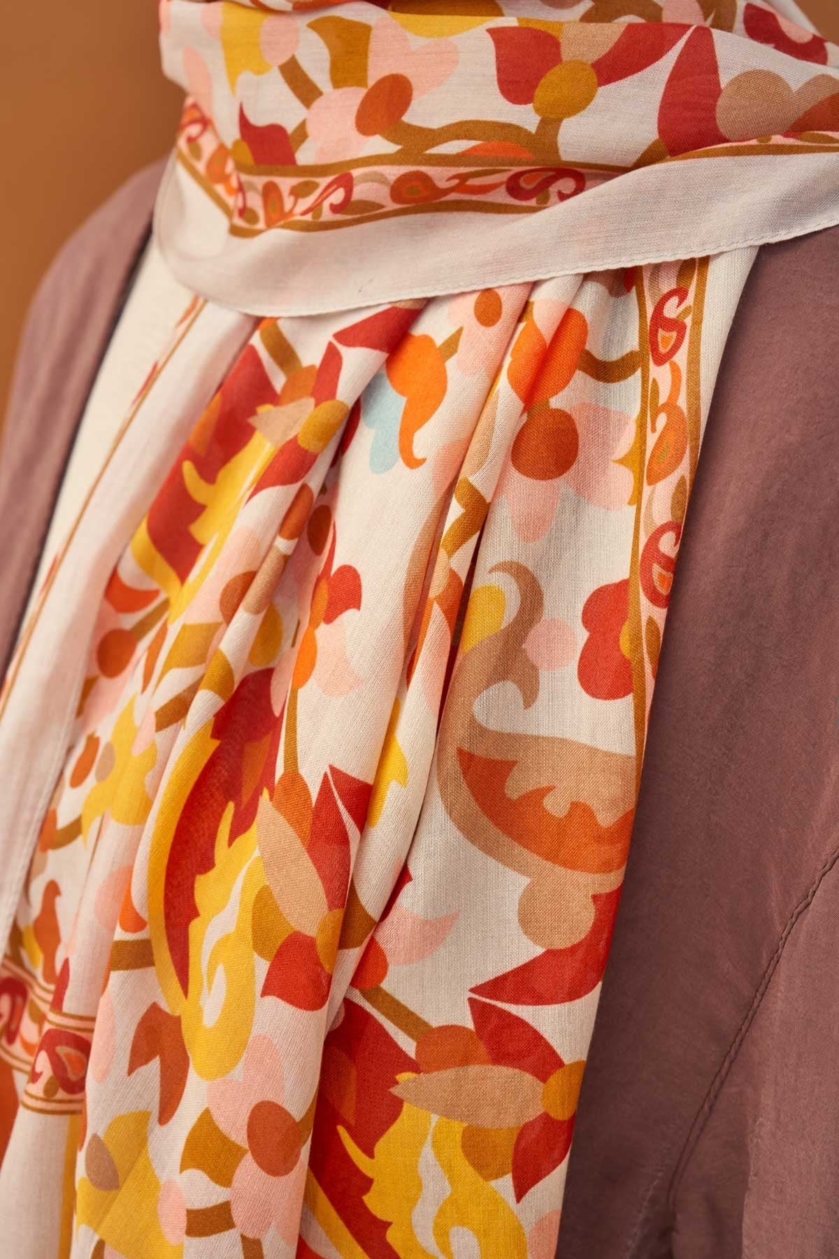 Riva Şal Tencel Botanical Floral Krem