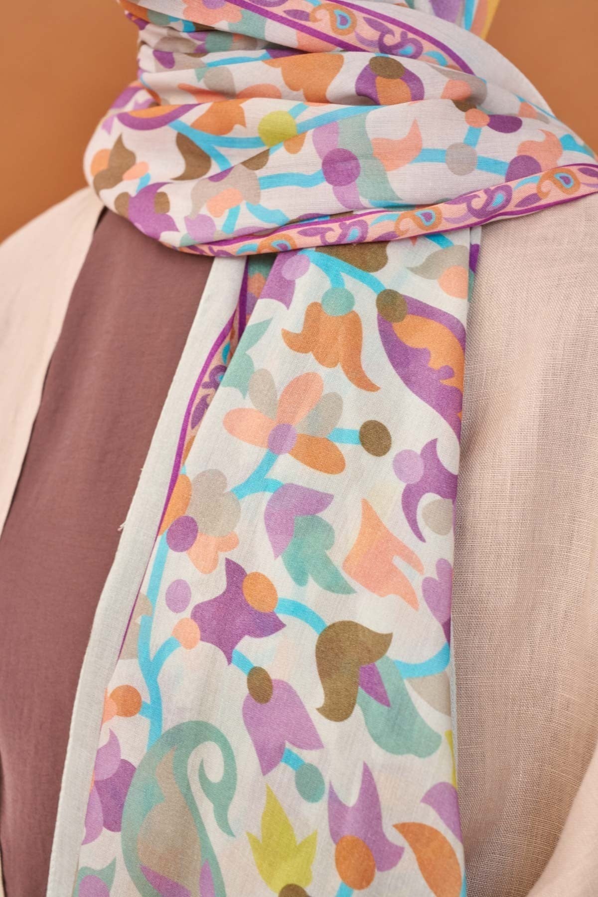 Riva Şal Tencel Botanical Floral Lila