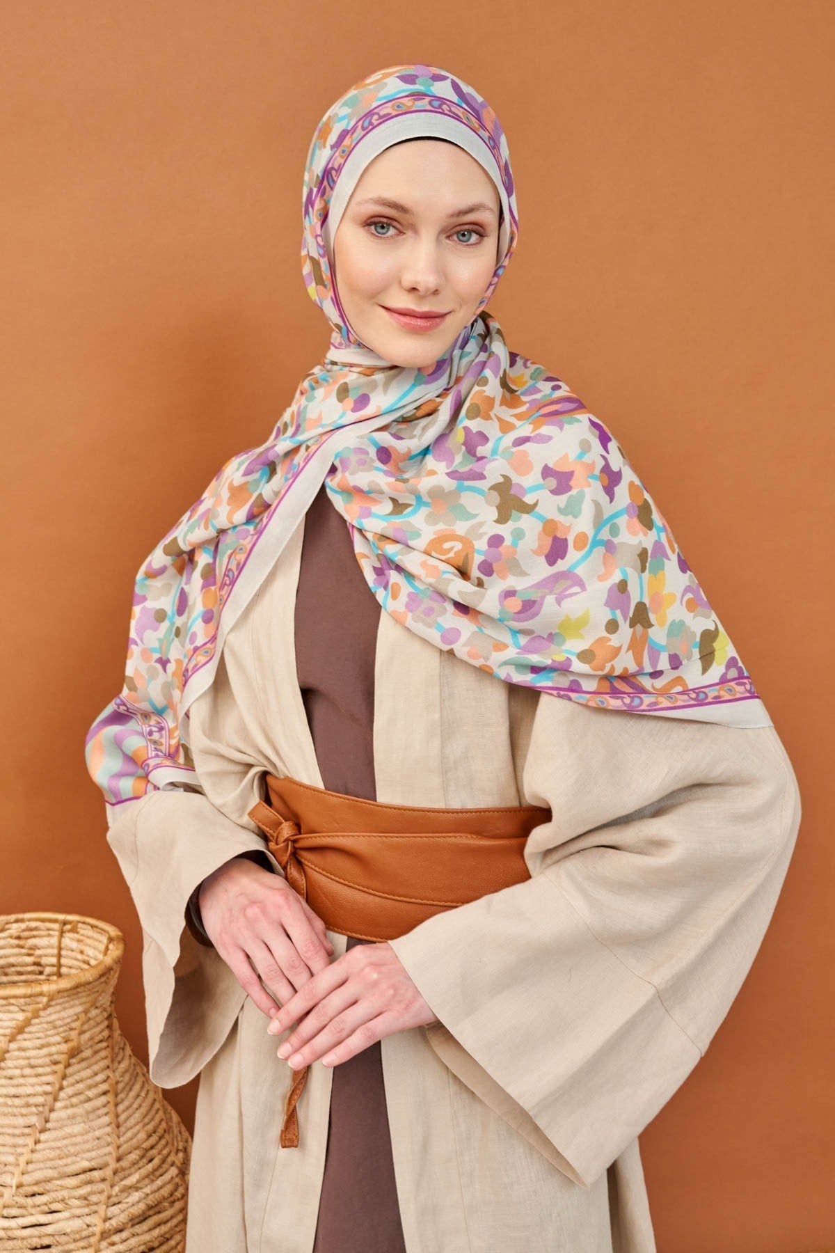 Riva Şal Tencel Botanical Floral Lila