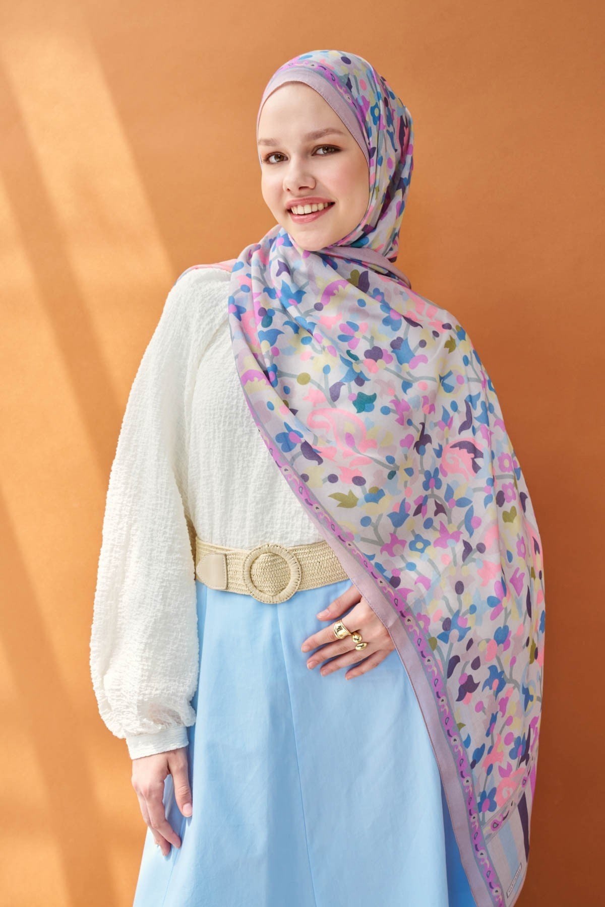 Riva Şal Tencel Botanical Floral Pudra