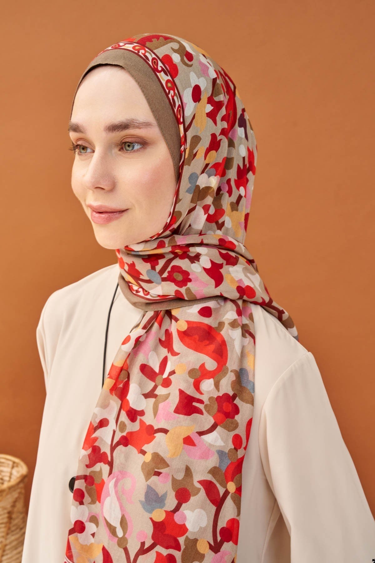Riva Şal Tencel Botanical Floral Vizon