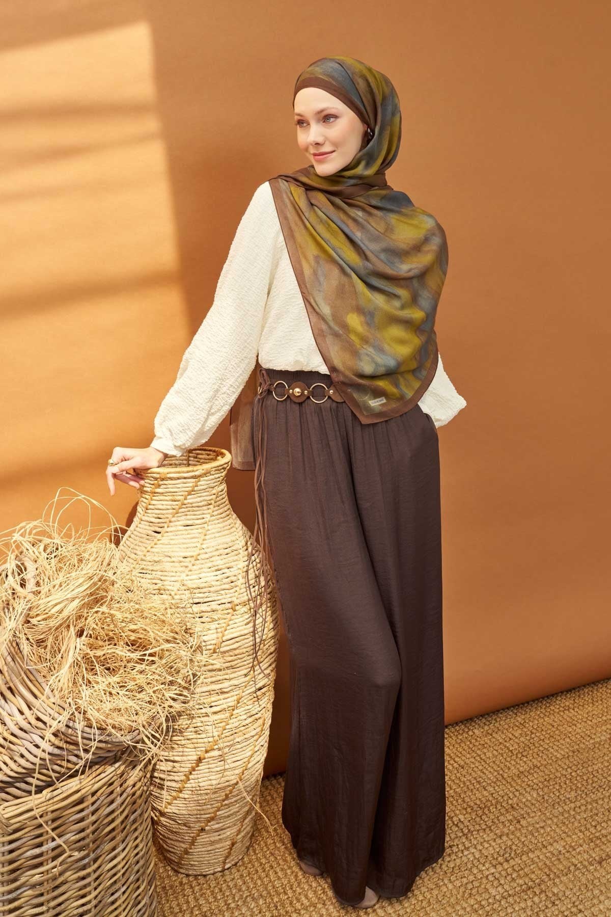 Riva Şal Tencel Cloud Zeytin Yeşili
